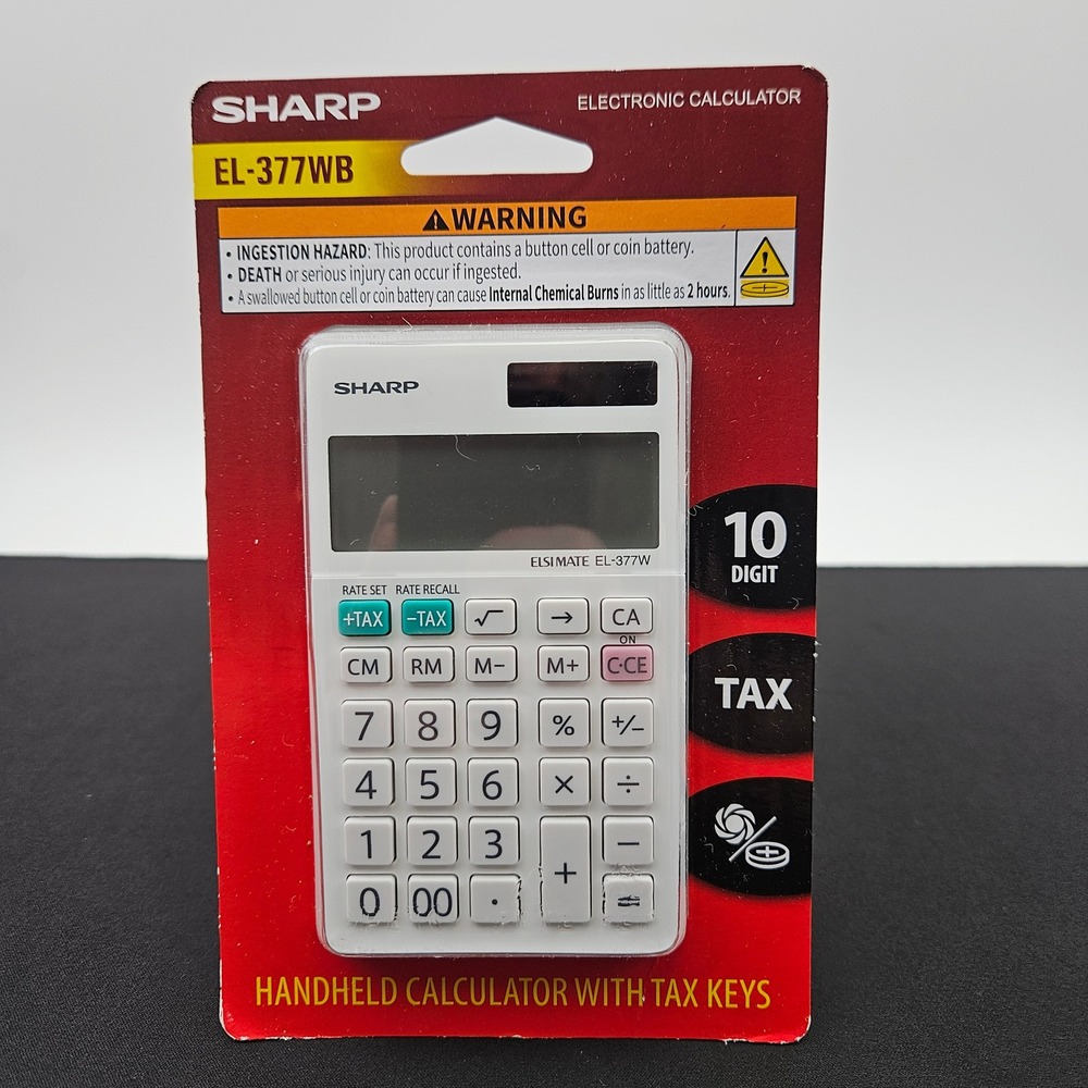 Sharp EL-377WB Elsi Mate 10 Digit‎ Handheld Calculator White Tax Keys New